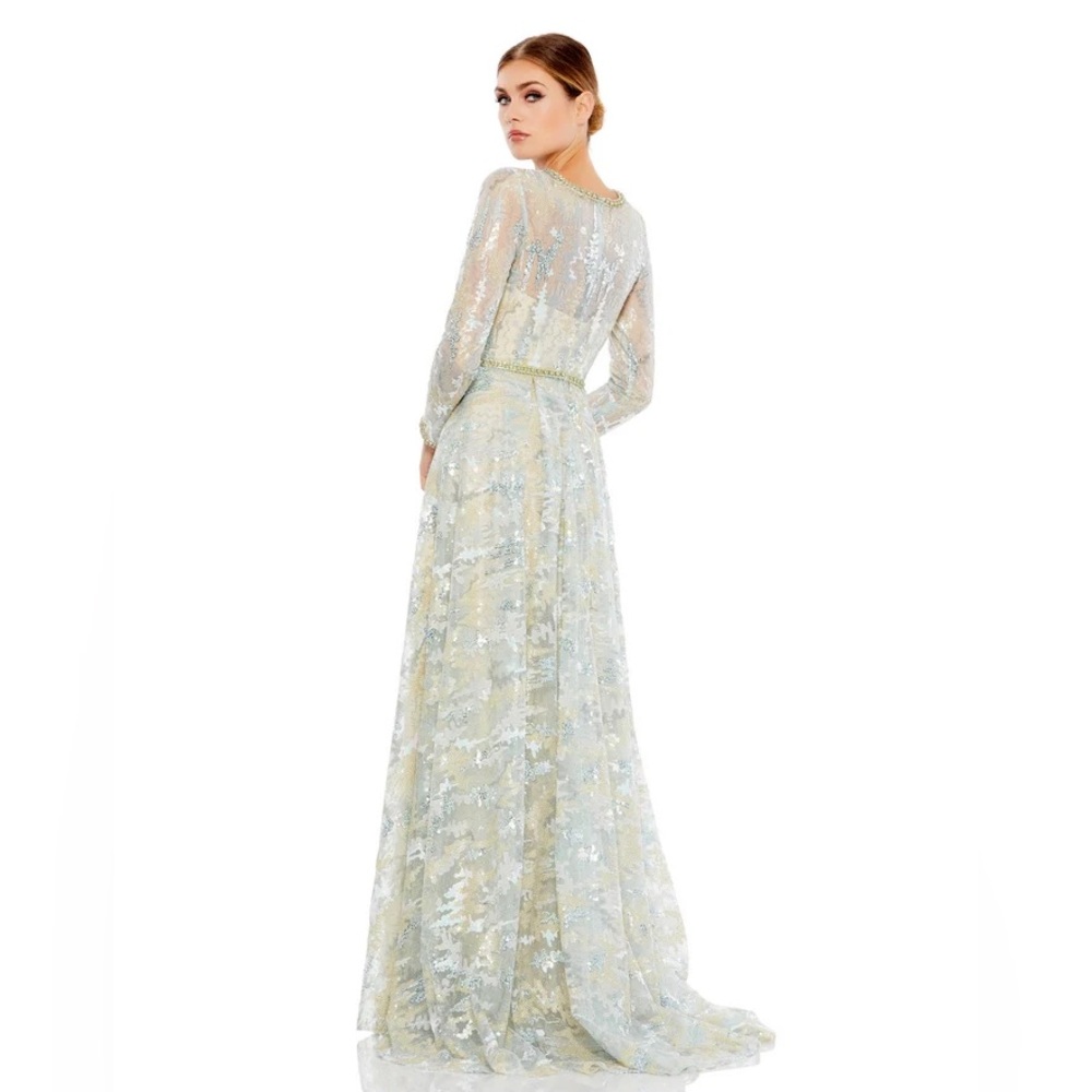 NWT MAC DUGGAL $798 FLORAL EMBROIDERED ILLUSION LONG SLEEVE GOWN 12460 SIZE 16 - Picture 3 of 5